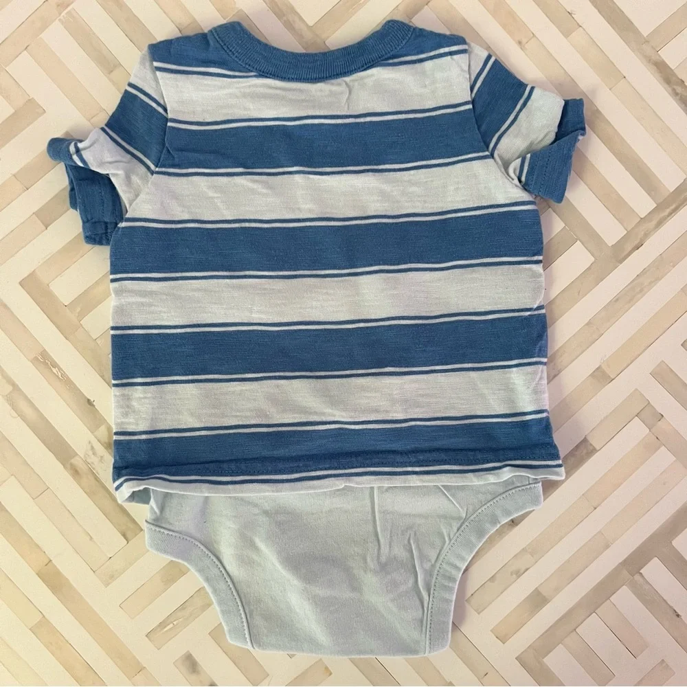 GAP Baby Dino Blue Striped Onesie Tee, 3-6mo